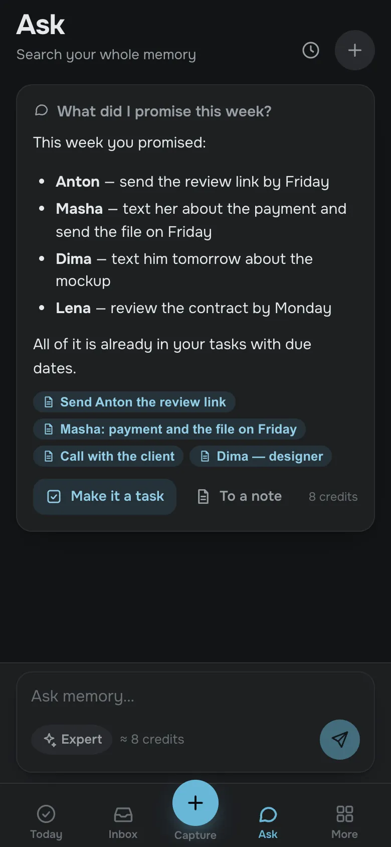 Ask: answers with links to your notes