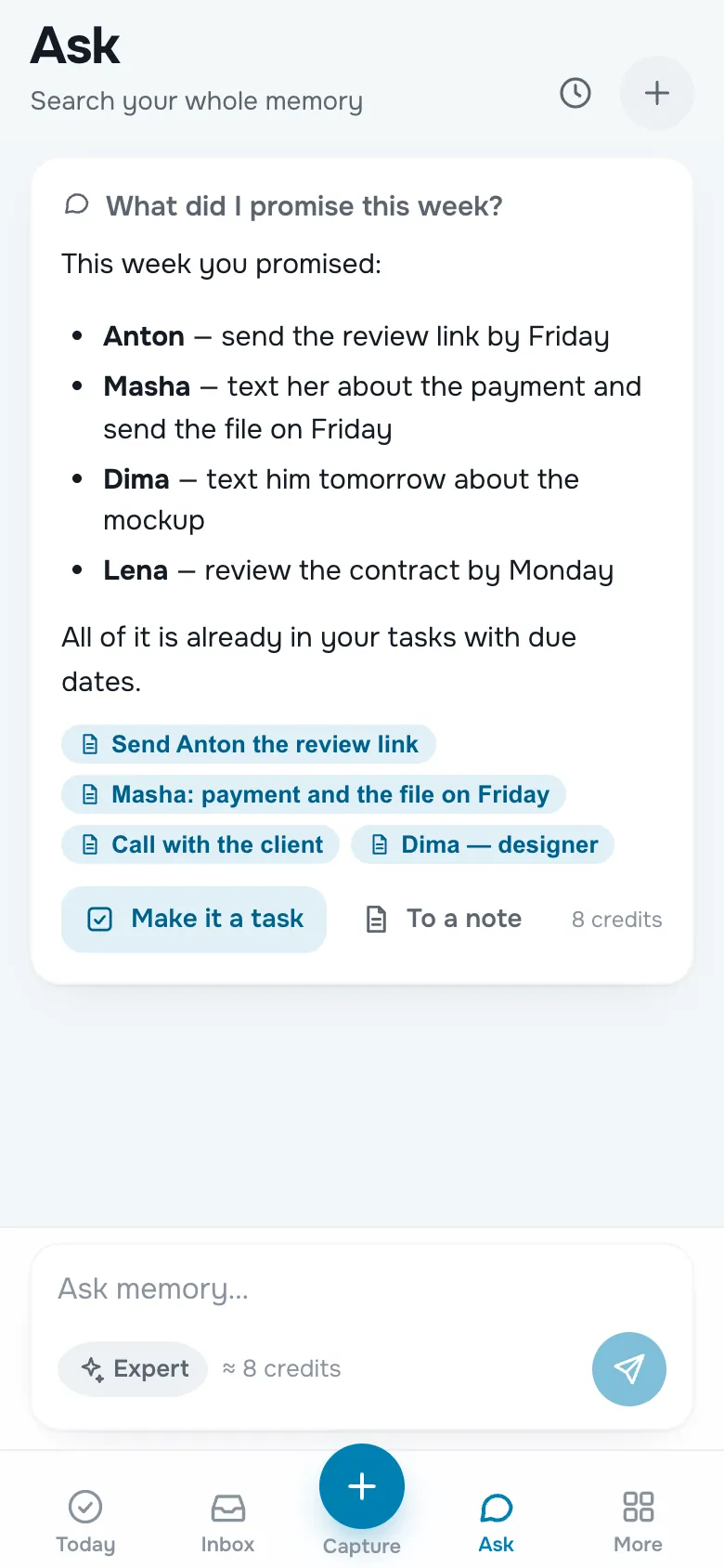Ask: answers with links to your notes