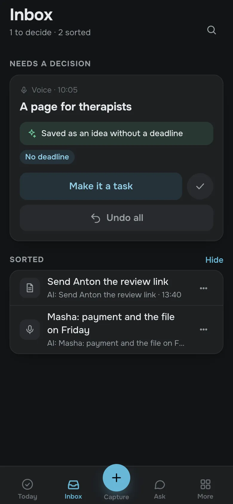Inbox: records and AI receipts