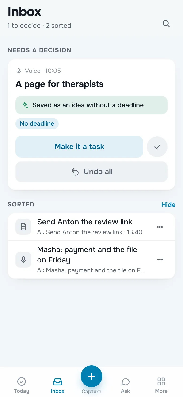 Inbox: records and AI receipts