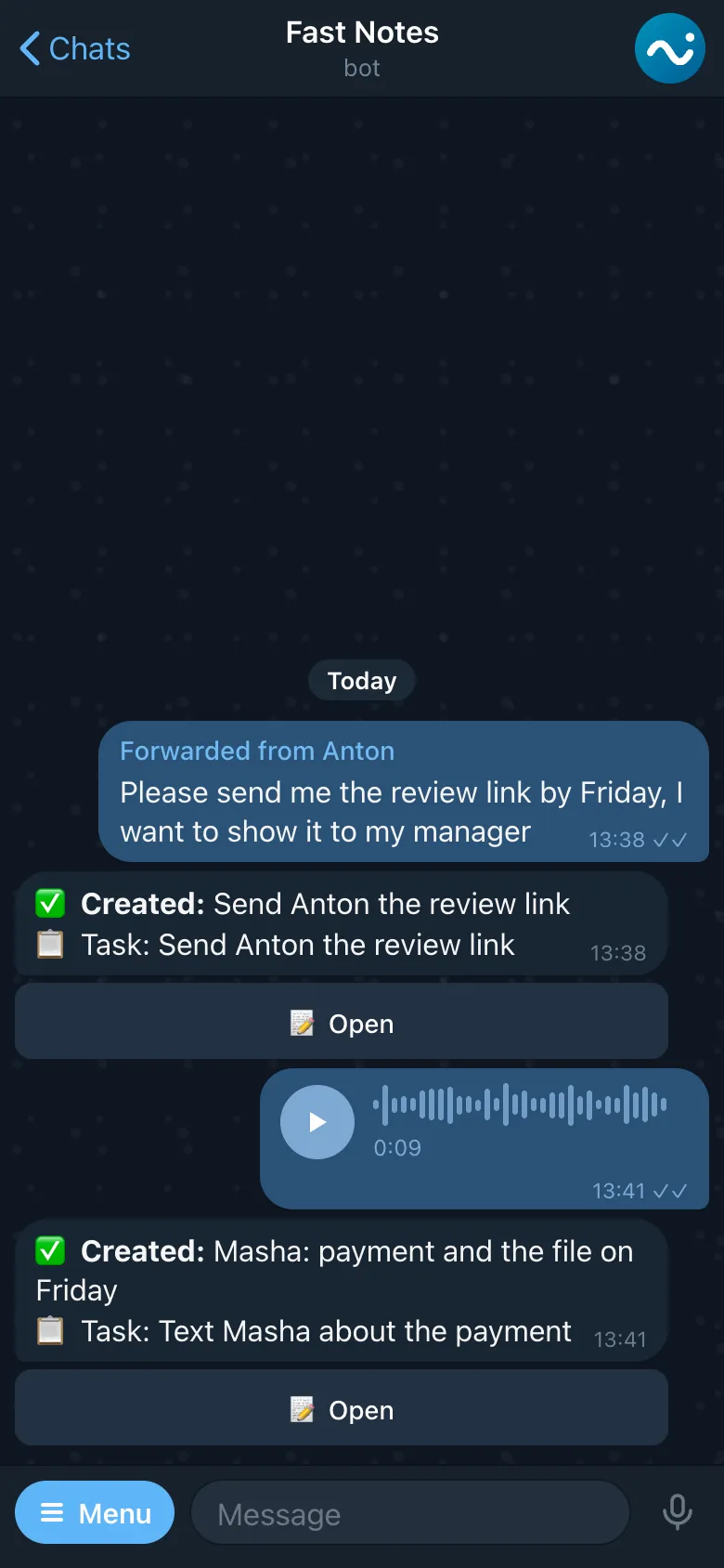 Fast Notes bot in Telegram