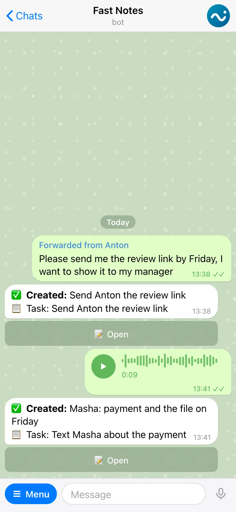 Fast Notes bot in Telegram